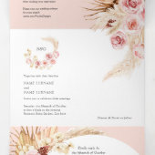 Blush Pink Pampas Grass Modern Boho 3 in 1 Tri-Fol Dreifach Gefaltete Einladung (Innenseite Mitte)