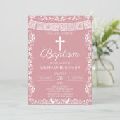 Blush Pink Papel Picado Baptism Einladung (Stehend Vorderseite)