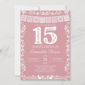 Blush Pink Papel Picado Quinceañera 15th Birthday Einladung