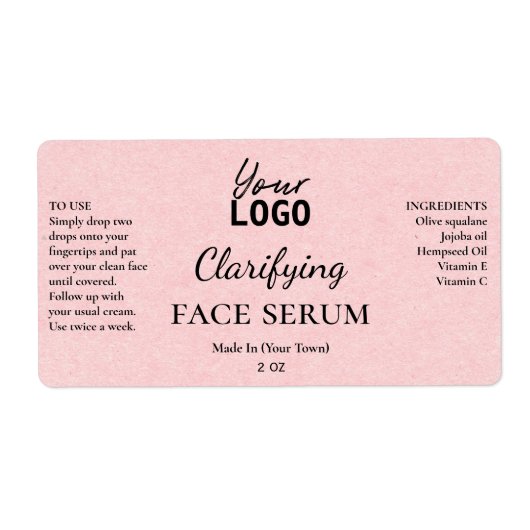 Blush Pink Paper Texture Clariating Serum Labels (Vorne)