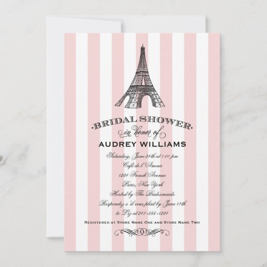 Blush Pink Paris Eiffel Tower Brautparty Einladung (Vorderseite)