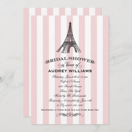 Blush Pink Paris Eiffel Tower Brautparty Einladung (Vorne/Hinten)
