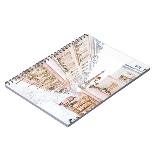Blush Pink Paris Eiffelturm Winter Notizblock (Linke Seite)