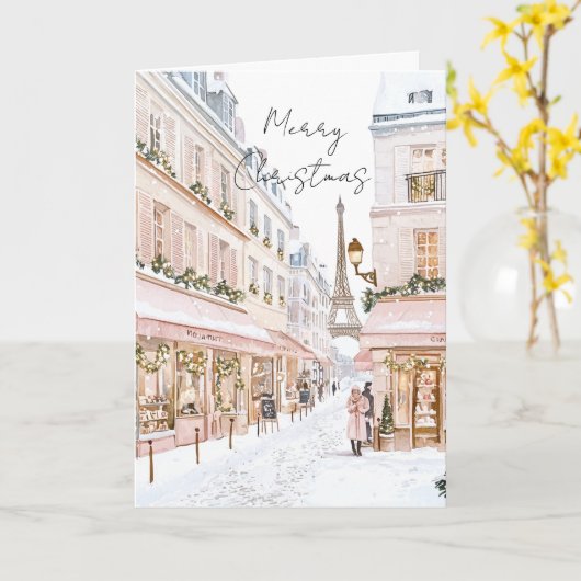 Blush Pink Paris Eiffelturm Winter Weihnachten Karte (Gelbe Blume)