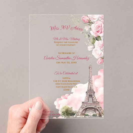 Blush Pink Paris Quinceañera Acryleinladungen (Insitu (Handheld))