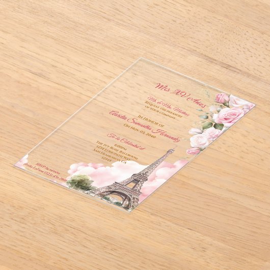 Blush Pink Paris Quinceañera Acryleinladungen (Ablage )