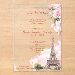 Blush Pink Paris Quinceañera Acryleinladungen