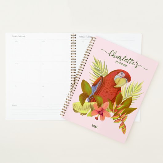 Blush Pink Parrot 2023 Mit Monogramm Name Planer (Anzeige)