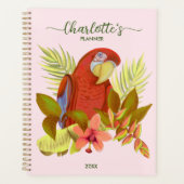 Blush Pink Parrot 2023 Mit Monogramm Name Planer (Vorderseite)