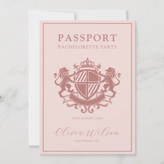 Blush Pink Passport Zielort Junggeselinnen-Abschie Einladung (Vorderseite)