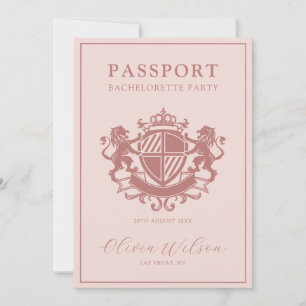 Blush Pink Passport Zielort Junggeselinnen-Abschie Einladung