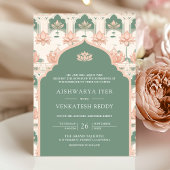 Blush Pink Pastel Green Lotus Pond Indische Hochze Einladung