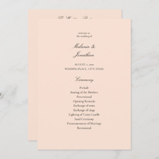 Blush Pink Pastel Hochzeitsprogramm Einladung (Vorne/Hinten)