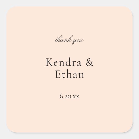 Blush Pink Pastell Danke Quadratischer Aufkleber (Vorderseite)