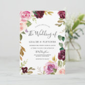 Blush Pink Peach Burgundy Blumenzeremonie Einladung (Stehend Vorderseite)