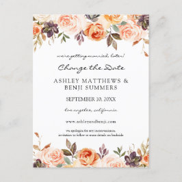 Blush Pink & Peach Floral Ändern Sie das Datum Pos Postkarte