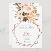 Blush Pink & Peach Floral & Frame Graduation Party Einladung (Vorne/Hinten)