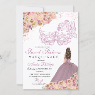 Blush Pink Peach Floral Masquera Geburtstag Einladung