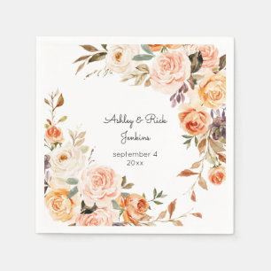 Blush Pink & Peach Floral Wedding Serviette