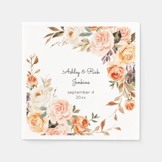 Blush Pink & Peach Floral Wedding Serviette (Vorderseite)
