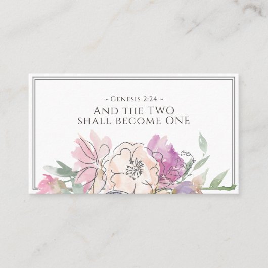 Blush Pink Peach Lila Floral Wasserfarbe Hochzeit Visitenkarte (Vorderseite)