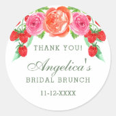 Blush Pink Peach Peony Bridal Brunch Vielen Dank Runder Aufkleber (Vorderseite)