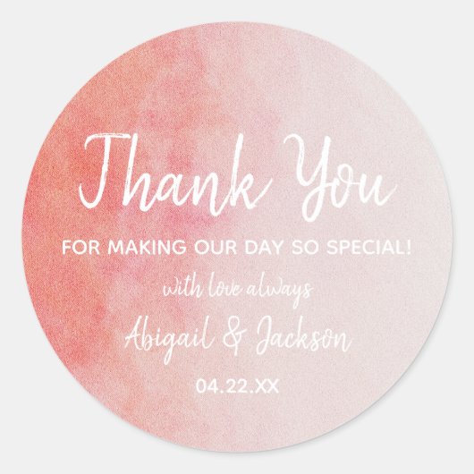 Blush Pink & Peach Watercolor Wedding Vielen Dank Runder Aufkleber (Vorderseite)
