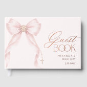 Blush Pink Pearls Bow Baby Girl Baptism Gästebuch (Vorderseite)