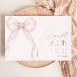 Blush Pink Pearls Bow Baby Girl Baptism Gästebuch