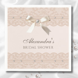 Blush Pink Pearls Satin Bow Lace Brautparty Serviette