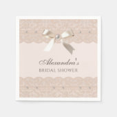Blush Pink Pearls Satin Bow Lace Brautparty Serviette (Vorderseite)