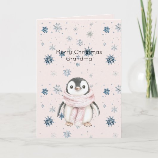 Blush Pink Penguin Snowflakes Christmas Karte (Vorderseite)