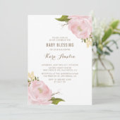 Blush Pink Peonies Baby Girl Segen Einladung (Stehend Vorderseite)