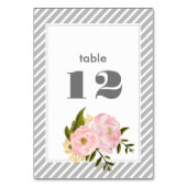Blush Pink Peonies | Graue Streifenpfeife Tischnummer (Rückseite)