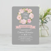 Blush Pink Peonies Gray Bachelorette Wochenende Einladung (Stehend Vorderseite)