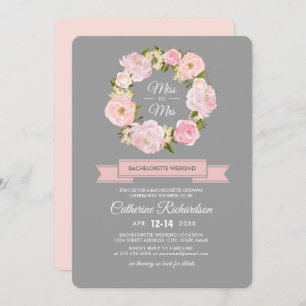 Blush Pink Peonies Gray Bachelorette Wochenende Einladung