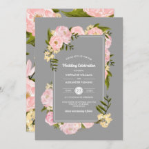 Blush Pink Peonies Gray Watercolor Wedding