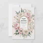 Blush Pink Peonies & Greenery Romantischer Boho RSVP Karte (Vorderseite)