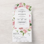 Blush Pink Peonies Hochzeit in einem All In One Einladung (Innen Boden)