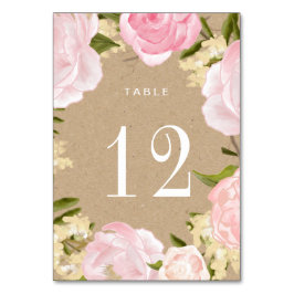 Blush Pink Peonies Kraft Papier Hochzeit Tischnummer