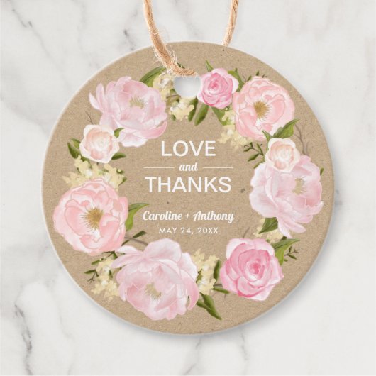 Blush Pink Peonies Kraft Papier Hochzeit Vielen Da Geschenkanhänger (Vorderseite)