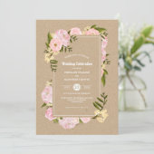 Blush Pink Peonies Kraft Papier Rustikale Hochzeit Einladung (Stehend Vorderseite)