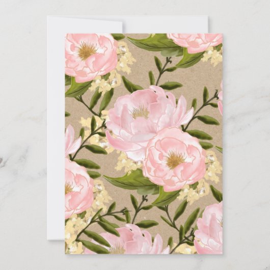Blush Pink Peonies Kraft Papier Rustikale Hochzeit Einladung (Rückseite)