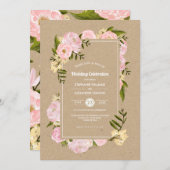 Blush Pink Peonies Kraft Papier Rustikale Hochzeit Einladung (Vorne/Hinten)