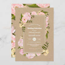Blush Pink Peonies Kraft Papier Rustikale Hochzeit