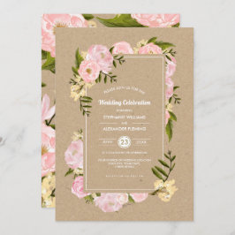 Blush Pink Peonies Kraft Papier Rustikale Hochzeit Einladung