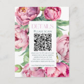 Blush Pink Peonies QR CODE Hochzeitsdetails Begleitkarte (Vorderseite)