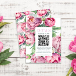 Blush Pink Peonies QR CODE Hochzeitsdetails Begleitkarte