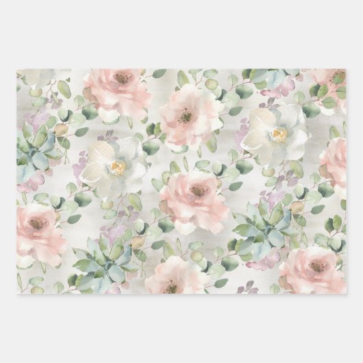 Blush Pink Peonies Succules & Eukalyptus Vines Geschenkpapier Set (Vorderseite)