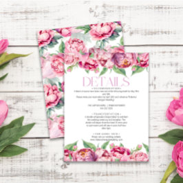 Blush Pink Peonies Watercolor Hochzeitdetails Begleitkarte